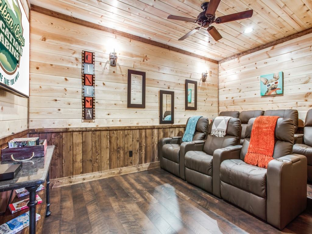 Enjoying a movie night in the comfort of the cabin's theater