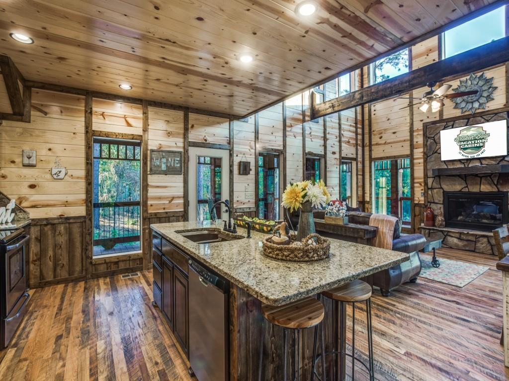 Dining area with a view of the surrounding forest